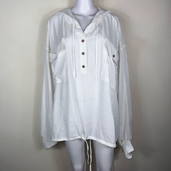 Heyson Dolman Sleeve Hooded Blouse with Drawstring Waist - Picture 1 of 13